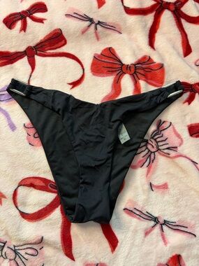 SHEIN Black Bikini Bottom with Silver Ring Accents